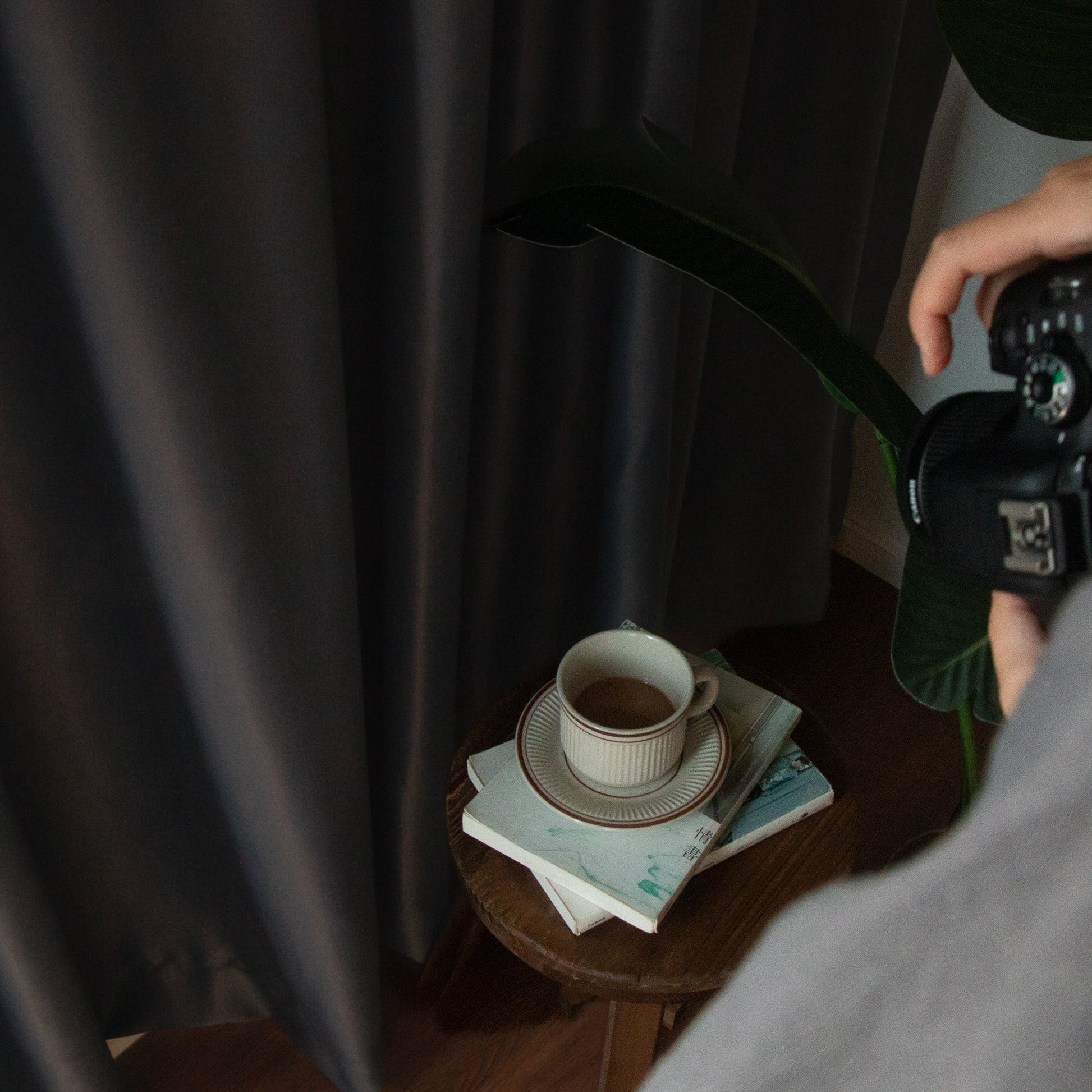 深藍/灰色無花紋高遮光窗簾 - ZEYA Curtain