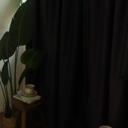 深藍/灰色無花紋高遮光窗簾 - ZEYA Curtain